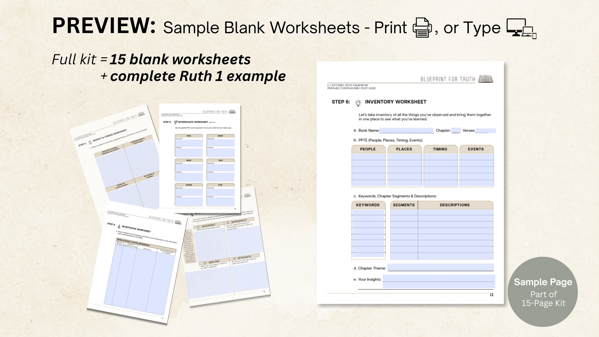 Blueprint for Truth: 7-Step Bible Study Printable | Christian Study Guide with Worksheets