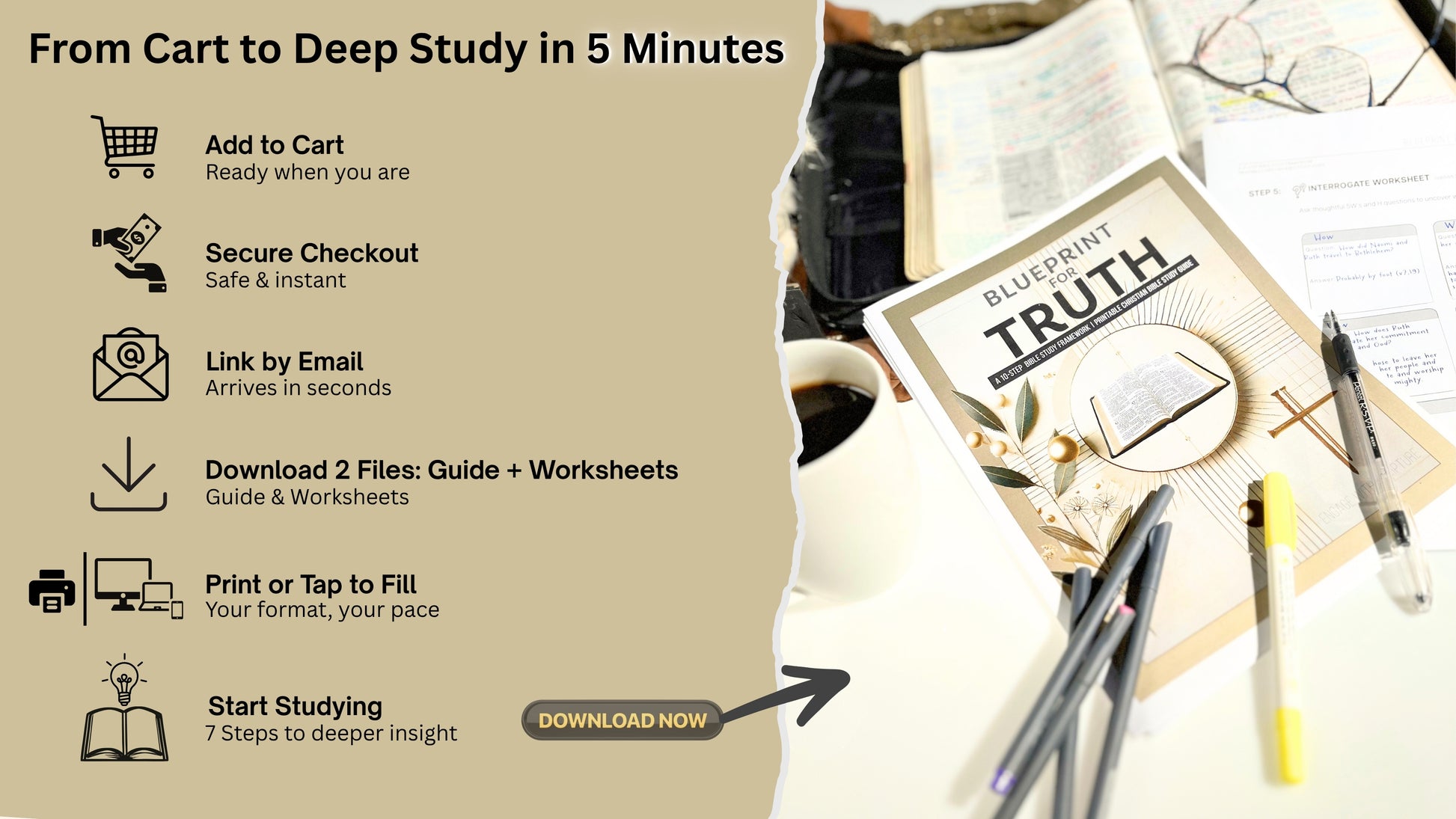 Blueprint for Truth: 7-Step Bible Study Printable | Christian Study Guide with Worksheets