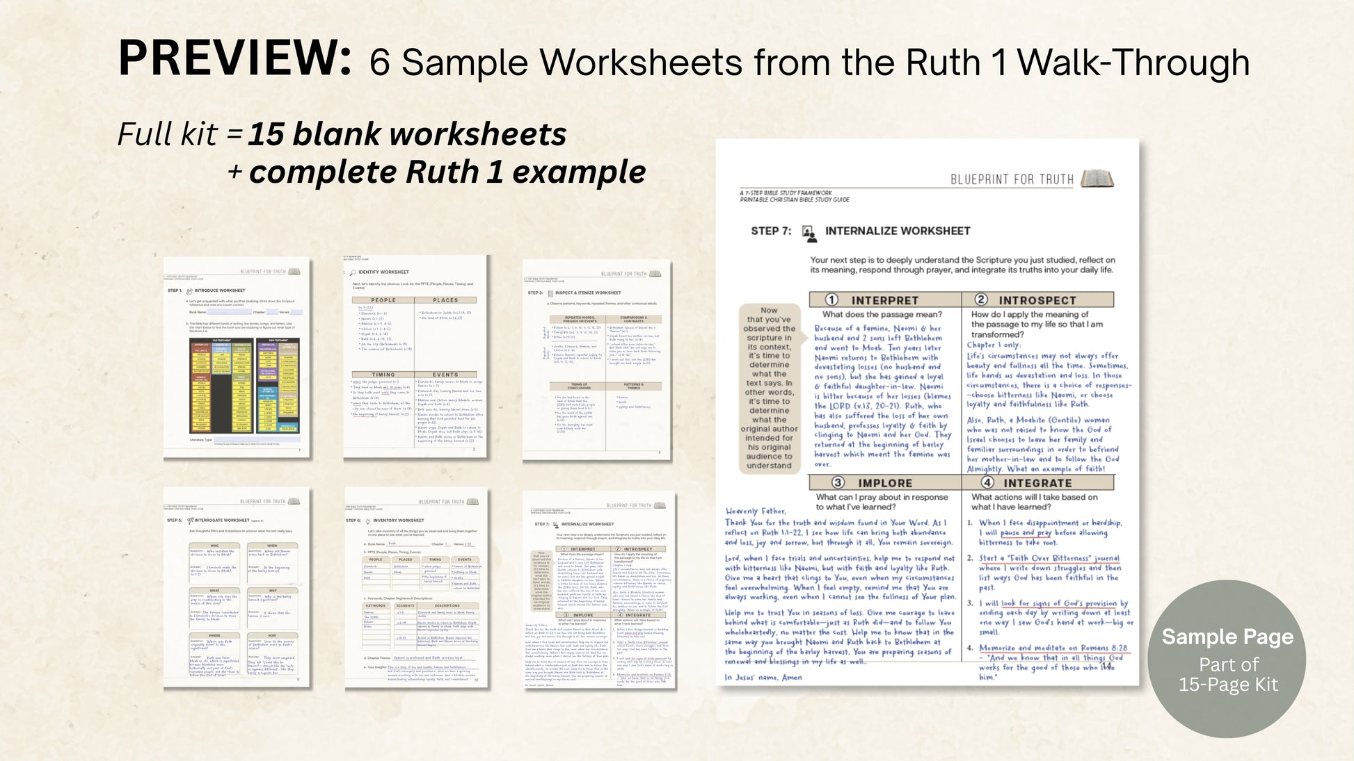 Blueprint for Truth: 7-Step Bible Study Printable | Christian Study Guide with Worksheets